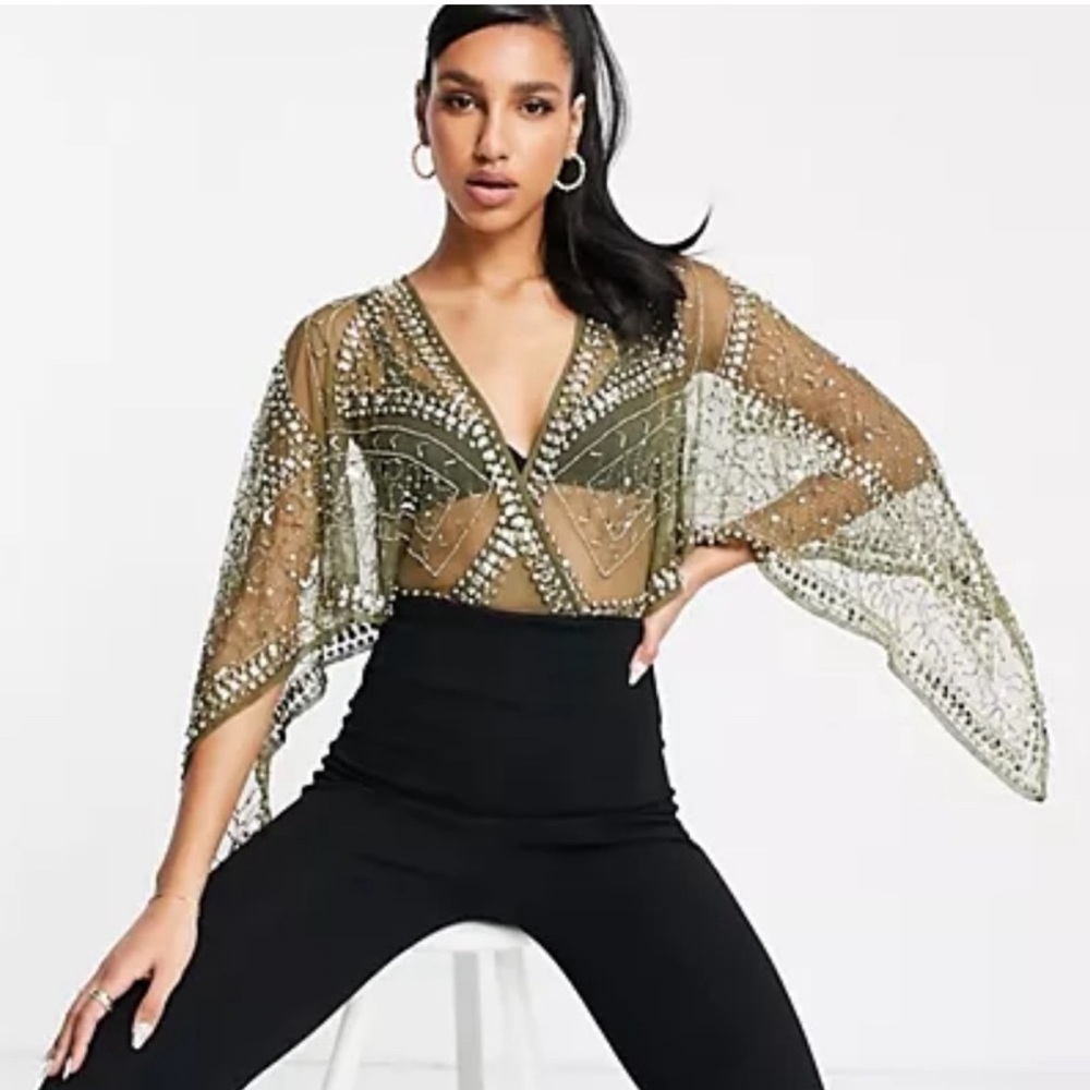 ASOS Scarlet Savanna Cape Sleeve Wrap Bodysuit